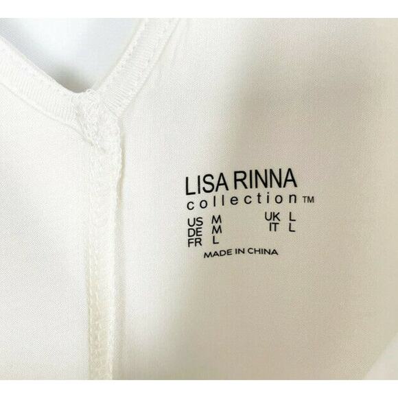 Lisa Rinna Collection Womens VNeck Top Medium Cream Chiffon Back Detail NWOT - Picture 7 of 7